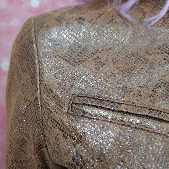 Y2K  Metallic Snake Print Leather Moto Jacket Womens Size M Tan Beige - Picture 3 of 12